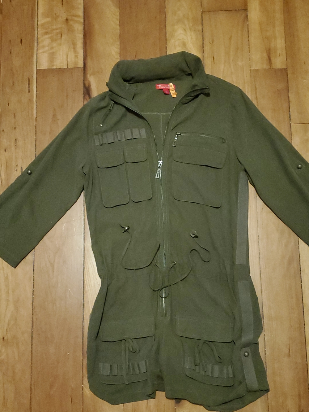New York & Company Collections Olive Utility Hooded Romperwith Front Pockets